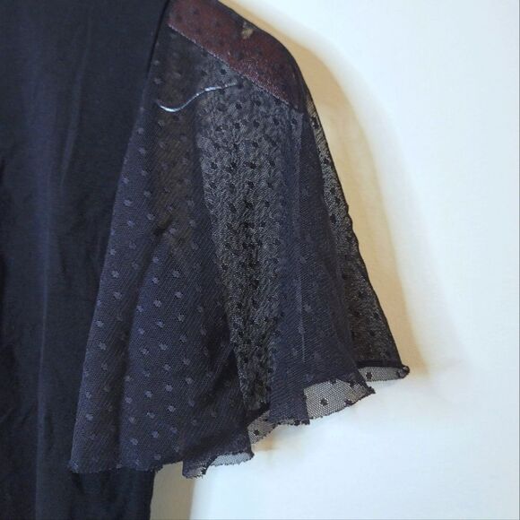 PrettyLittleThing Black Top Mesh Polka Dot Short Sleeves Size 6 - Picture 3 of 9